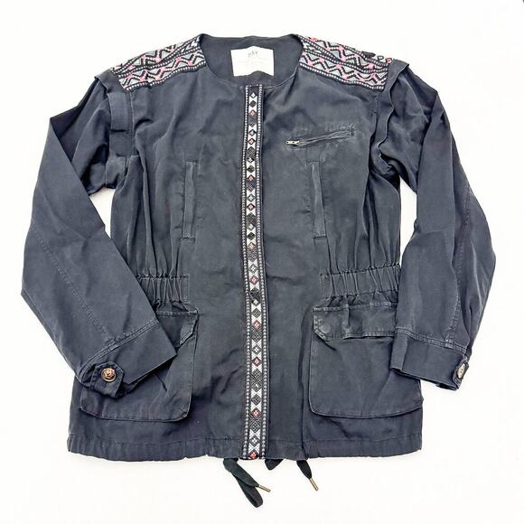 Day Birger Et Mikkelsen Black Denim Jacket Embroidered Pattern Size 42 XL - Picture 1 of 6